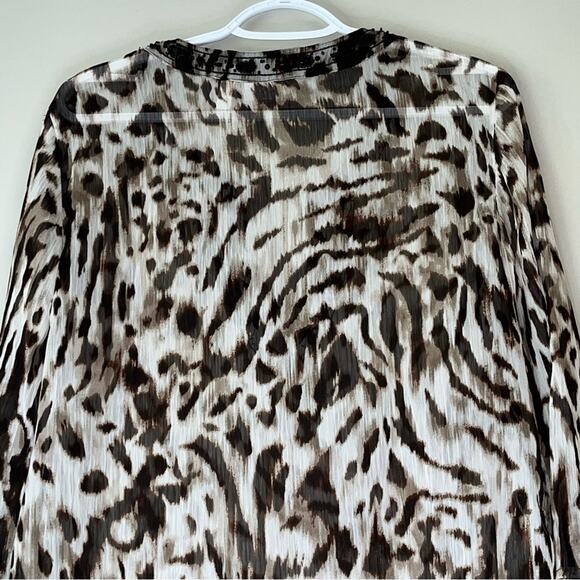 Chico's Brown Patterned Sheer Blouse Size 1 (Medium) - Picture 6 of 11
